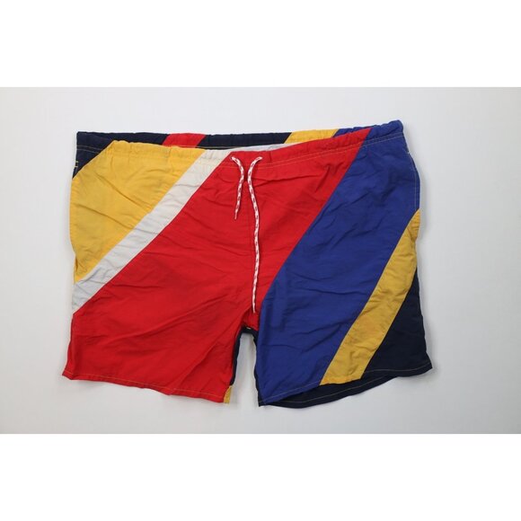 AS IS Vtg 90s Nautica Mens 2XL Spell Out Color Block Lined Shorts Swim Trunks - Picture 1 of 10